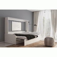 Armoire-lit escamotable Vertigo Sofa - structure avec accoudoirs blancs et tissu gris - couchage 160x200 cm_2