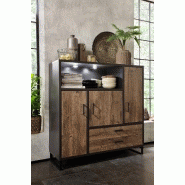 Buffet haut HALTON - 2 tiroirs, 3 portes, 1 niche avec LED - décor chêne gris cosmos_2