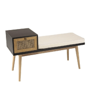 Banc Caline noir avec 1 tiroir effet cannage - structure en aggloméré mélaminé et contreplaqué - assise avec coussin déhoussable_2