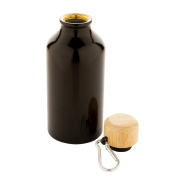 Bouteille en aluminium - 400 ml - avec couvercle en bambou et mousqueton - couleur noire_2