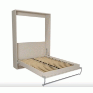 Armoire lit escamotable SMART-V2 taupe mat - Couchage 160x200 cm avec colonne armoire et bibliothèque intégrées_2