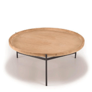 CORVIE - Table basse ronde 100x100 avec plateau naturel en MDF plaqué sapin et piètement en métal noir_2