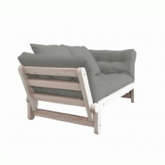 Banquette méridienne futon Beat - Pin naturel, tissu gray - Couchage 75x200 cm - Convertible et modulable_2