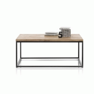 Table basse industrielle rectangulaire 110 cm Sacy - chêne massif huilé et métal noir laqué_2