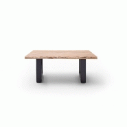 Table basse Claren - plateau 110 cm en acacia massif naturel - piétement en U laqué anthracite_2