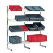 Châssis en L pour stockage de bacs - structure modulable avec montants perforés et options tablettes