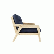 Canapé convertible futon GRAB - Pin naturel - Coloris marine - Couchage 130 x 190 cm - Style scandinave_2