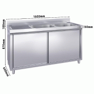 Plonge inox 2 bacs et égouttoir sur placard - P 600 mm - 1600 mm bac à droite_2