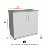 Armoire de bureau avec portes décor bois - MDD - Blanc pastel, Gris aluminium_2