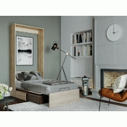 Armoire lit escamotable Dynamo Sofa - canapé intégré - chêne naturel - tissu marron - couchage 90x200 cm_2