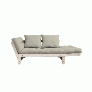 Banquette méridienne convertible futon BEAT - Pin naturel - Tissu lin - Couchage 75x200 cm_2
