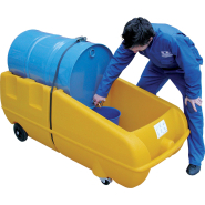 Diable de rétention pour fût de 220L en polyéthylène - Coloris jaune ou noir - 4 roulettes et sangle de maintien_2