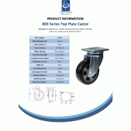 Roulette pivotante de 152 mm en caoutchouc élastique noir sur roue centrale en aluminium_2