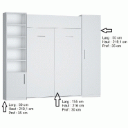 Armoire lit escamotable Dynamo blanc mat - couchage 140 x 200 cm avec rangements intégrés_2
