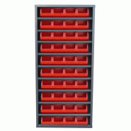 Armoire à bacs avec portes verrouillables - 40 bacs polypropylène, structure acier - Sans portes / Rouge / 84 x 1L_2