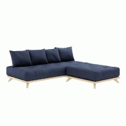 Canapé convertible futon Senza - pin naturel coloris marine - couchage 90 x 200 cm - design minimaliste et cocooning_2