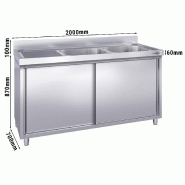Plonge inox 2 bacs et égouttoir sur placard - P 700 mm - 2000 mm bac à droite_2