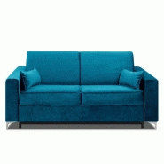 Canapé convertible express Jackson 160 cm - sommier à lattes, tête de lit intégrée, velours bleu azur, matelas 16 cm_2