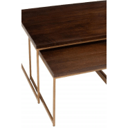 Table basse salon 3 parties BIOR - bois de manguier brun foncé et métal doré - pratique et design_2