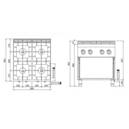 Fourneau à gaz 4 feux professionnel - version 900_2