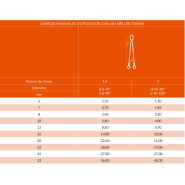 Élingue chaîne de levage 2 brins en acier grade 100 - REF : 23150Y - Capacité 1,50t à 56t - Norme NF EN 818-4_2