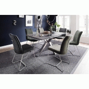 Lot de 2 chaises design HALSOU - tissu cappuccino - pieds acier brossé - poignée intégrée - confort optimal_2