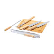 Set barbecue - Bois et acier inoxydable avec couteaux, pince, fourchette et planche à découper_2
