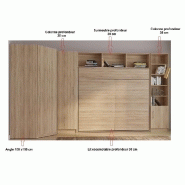 Composition angle lit escamotable Vertigo chêne naturel 411x100 cm avec couchage 160x200 cm et rangements intégrés_2