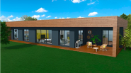 Maison à ossature en bois plain-pied joor 5 / surface habitable 125 m² / surface brute 178 m² / 5 pièces / toit plate Maison à ossature en bois plain-pied joor 5 / surface habitable 125 m² / surface brute 178 m² / 5 pièces / toit plate