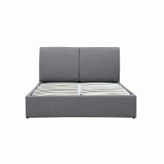 Lit coffre gris Orace 140x190cm - sommier relevable avec grand coffre de rangement et tête de lit effet coussin_2