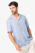 Chemise de travail à col bowling en lin homme - Réf: NS509 - Native Spirit - tissu durable et thermorégulateur_2