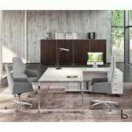 Ensemble de direction X7 avec plateaux en verre blanc - Officity. - 190, Blanc, Droite_2