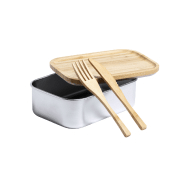 Lunch box en acier inoxydable - couvercle en bambou naturel - 600 ml avec couverts inclus_2