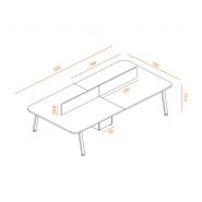 Bureau de coworking KELSO - séparation frontale, plateaux arrondis et base passe-câbles_2