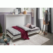 Lit escamotable horizontal Vanier blanc mat - Couchage 120 x 200 cm - Faible profondeur et gain de place_2