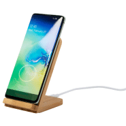 Support mobile de bureau en bambou - Chargeur sans fil intégré 5W - Câble USB inclus_2