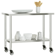 Vidaxl table de travail de cuisine avec roues 110x55x85 cm inox 376464_2
