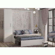 Composition lit escamotable blanc mat Dynamo Sofa - Canapé accoudoirs blanc mat et gris avec colonne de rangement 140x200_2