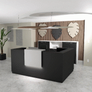 Banque d'accueil d'angle Delta Plus avec réhausse - Mobel Linea - 224, Blanc mat, Droite, Noir, Oui_0
