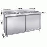 Plonge inox 2 bacs et égouttoir sur placard - P 700 mm - 2000 mm bac à gauche_2