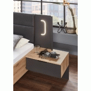 Lit design VICK 160 x 200 cm - Chêne artisan et tête en cuir synthétique avec chevets et éclairage LED intégré_2