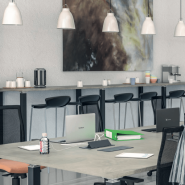 Lounge - Tables hautes Burocéan - Finitions variées en chêne, noyer, blanc perle, hêtre ou érable_2