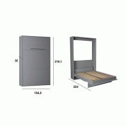 Armoire lit escamotable Kompact - ouverture assistée - coloris gris - couchage 140x200 cm - ultra plate pour gain de place_2