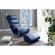 Fauteuil relax Yanis - tissu bleu avec pouf indépendant - structure métal chromé_2