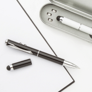 Pointeur laser multifonctionnel - Stylo bille encre bleue, stylet, lampe LED et étui en métal_2