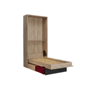 Lit escamotable style industriel KEY SOFA - Chêne naturel - Canapé rouge avec tiroirs - Couchage 90x200 cm_2