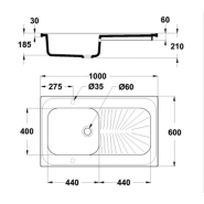 Évier 1 cuve avec 1 égouttoir - 1000 x 600 x 900 mm - Réf ECEXX-1 - BIOLAB_2
