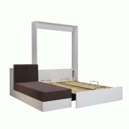 Lit escamotable Dynamo Sofa - Canapé angle méridienne réversible blanc mat tissu marron 140x200 cm avec coffre de rangement_2
