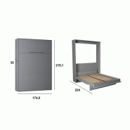 Armoire lit escamotable Kompact - ouverture assistée - coloris gris mat - couchage 160x200 cm - ultra plate - fabrication européenne_2