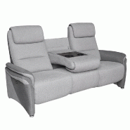 Canapé relax 3 places électrique ZILIA - tissu gris clair et gris foncé - têtières ajustables et tablette centrale_2